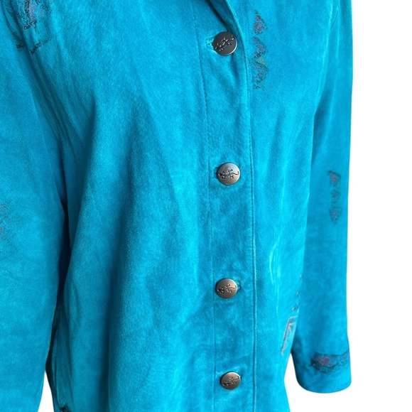 Vintage Genuine Suede Leather Turquoise Southwestern Jacket Chicos Sz 1 - Picture 3 of 6